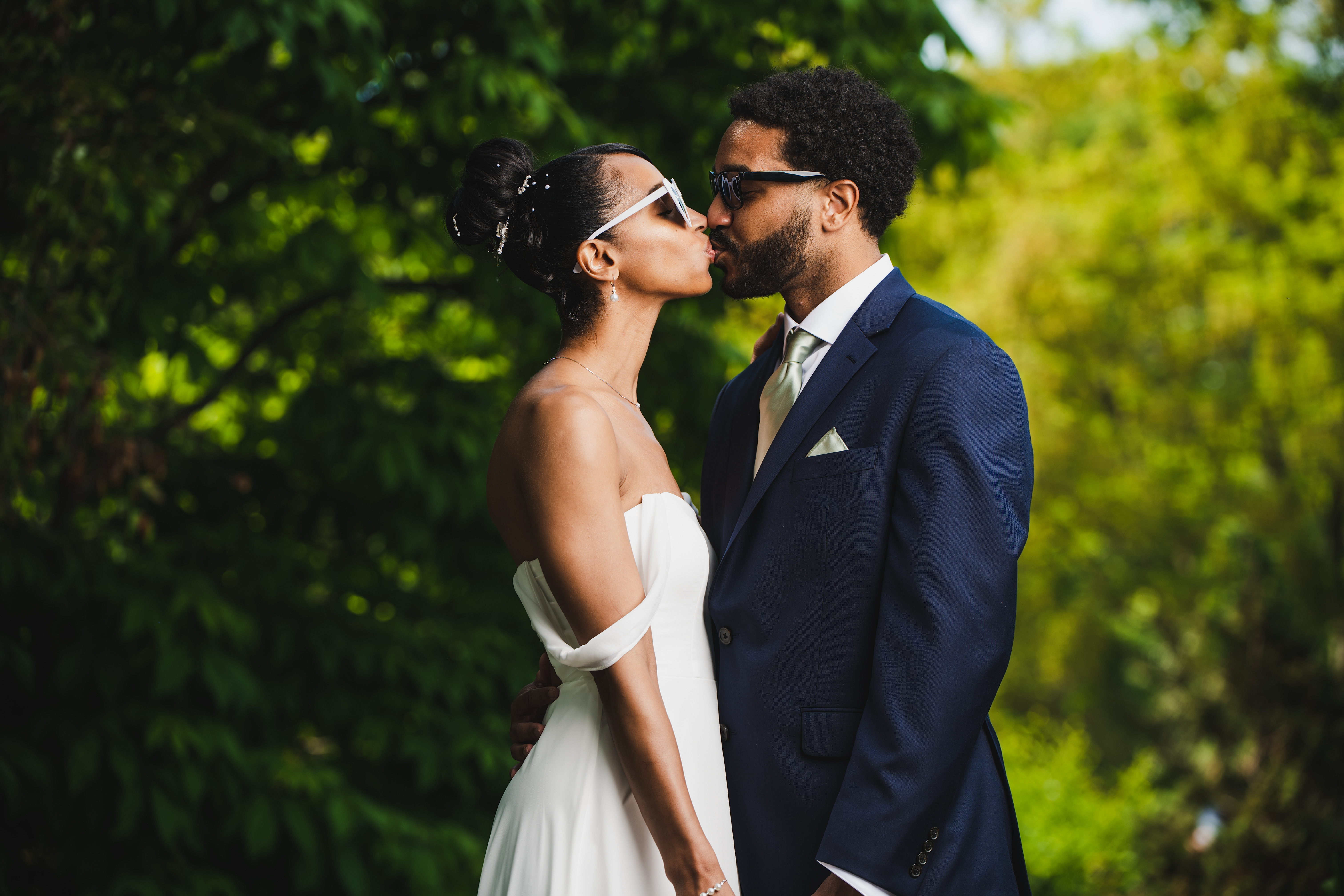 Brittany and Eric sharing their first kiss as a married couple